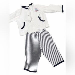 Little Me White and Navy Striped Pajama Set